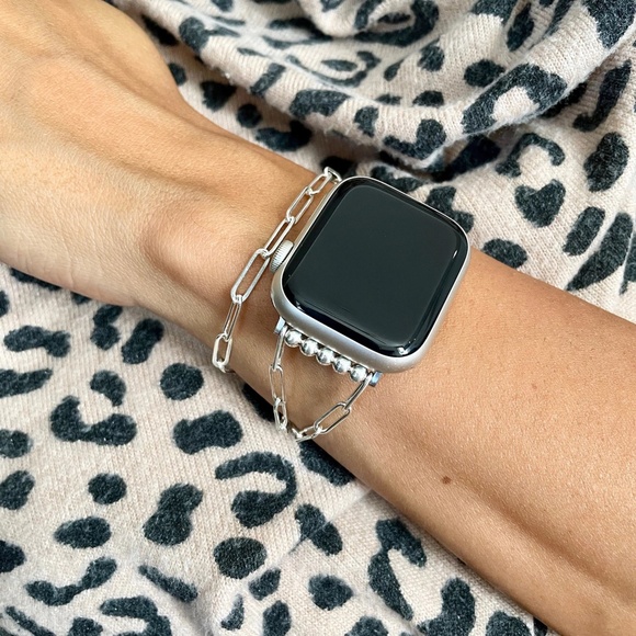 925 Sterling Silver Double Wrap Paperclip Chain Apple Watch Women Bracelet - Picture 5 of 8